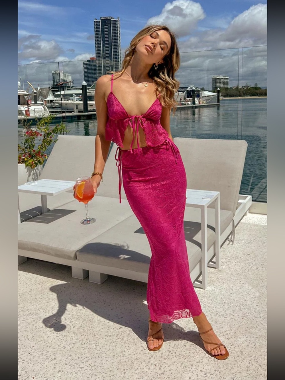 Beginning Boutique Fuchsia Lace Two-Piece Maxi Set